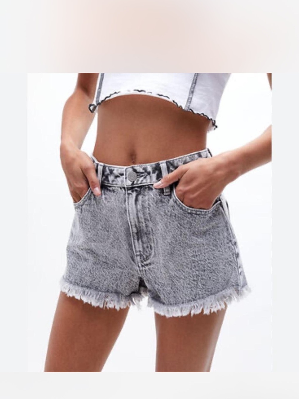 PacSun Gray Acid-Wash High-Rise Jean Shorts